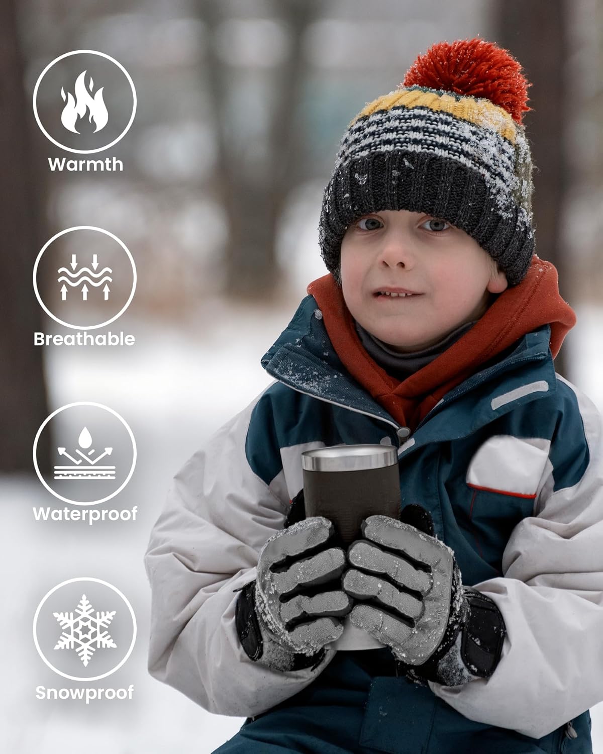 Caracaleap Kids Winter Gloves Ages 4-12 Waterproof Thinsulate