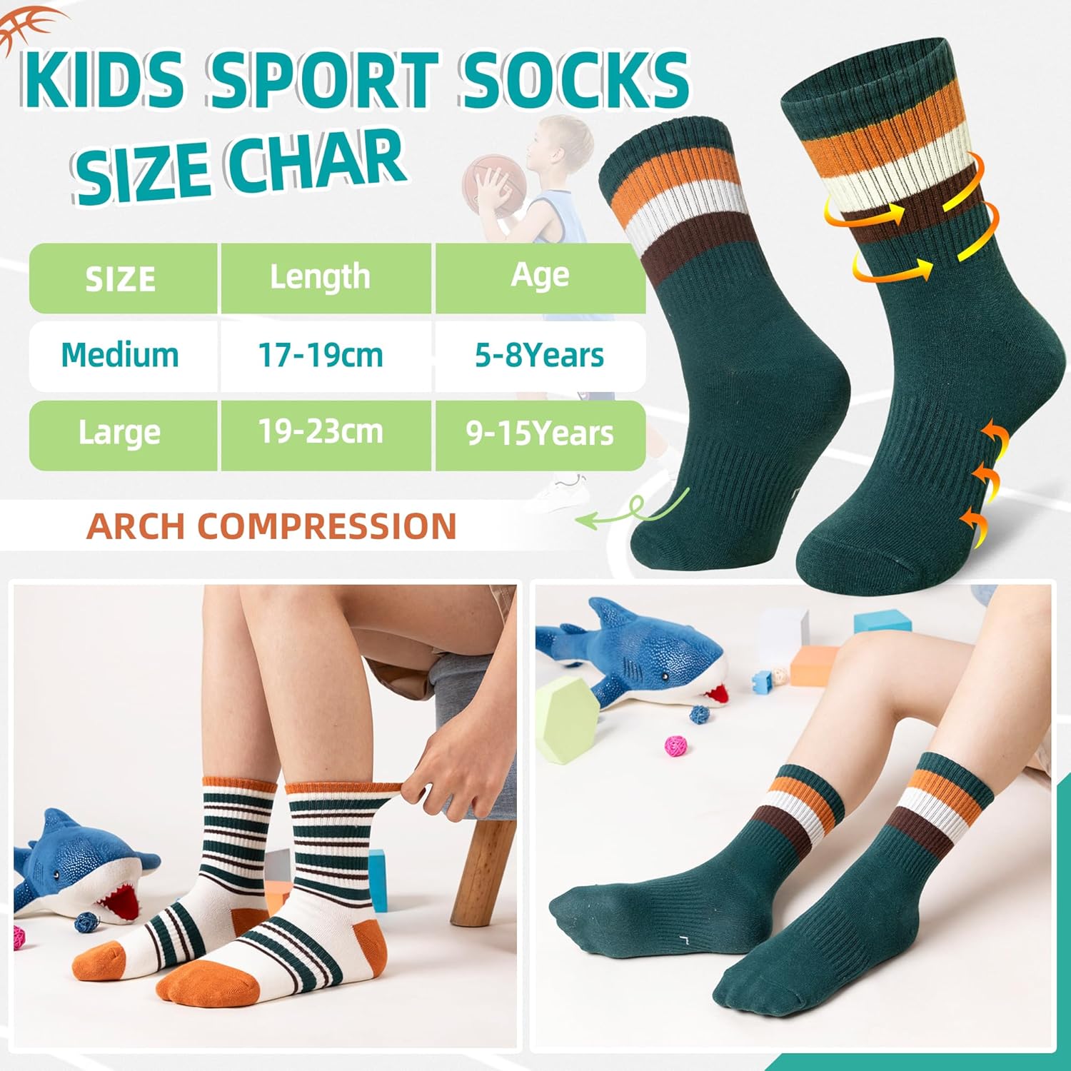 Eyean Kids Boys Basketball Sport Socks 6 Pairs