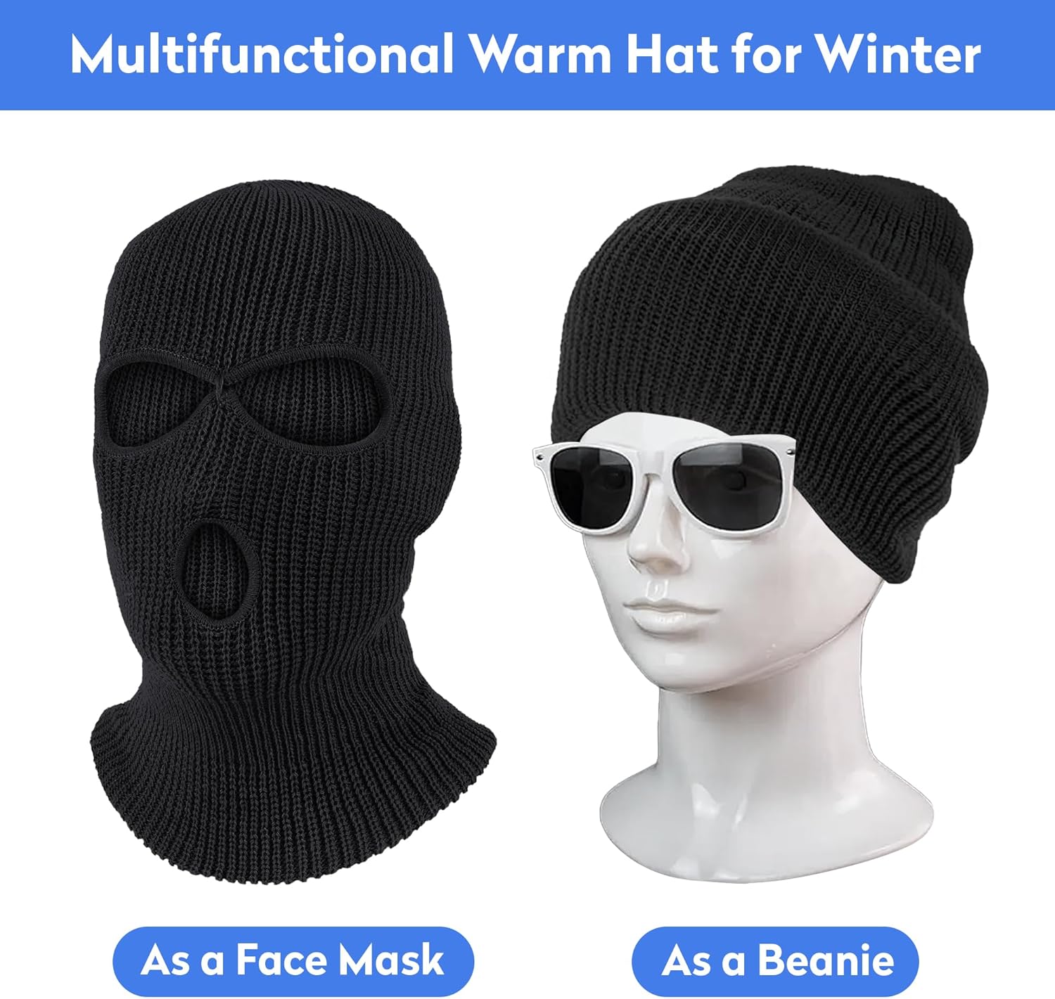 Warm 3-Hole Knitted Mask for Skiing and More