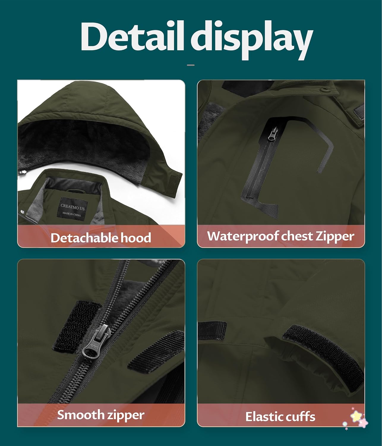 CREATMO US Boys Waterproof Ski Jacket