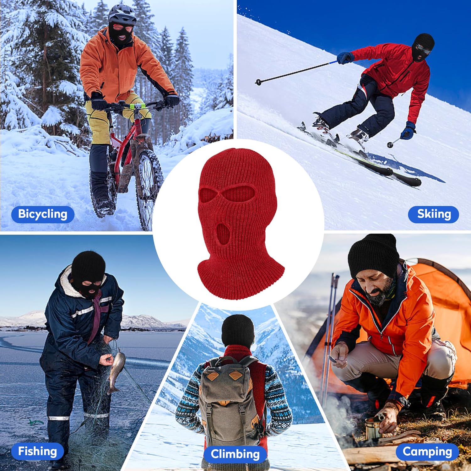 Warm 3-Hole Knitted Mask for Skiing and More