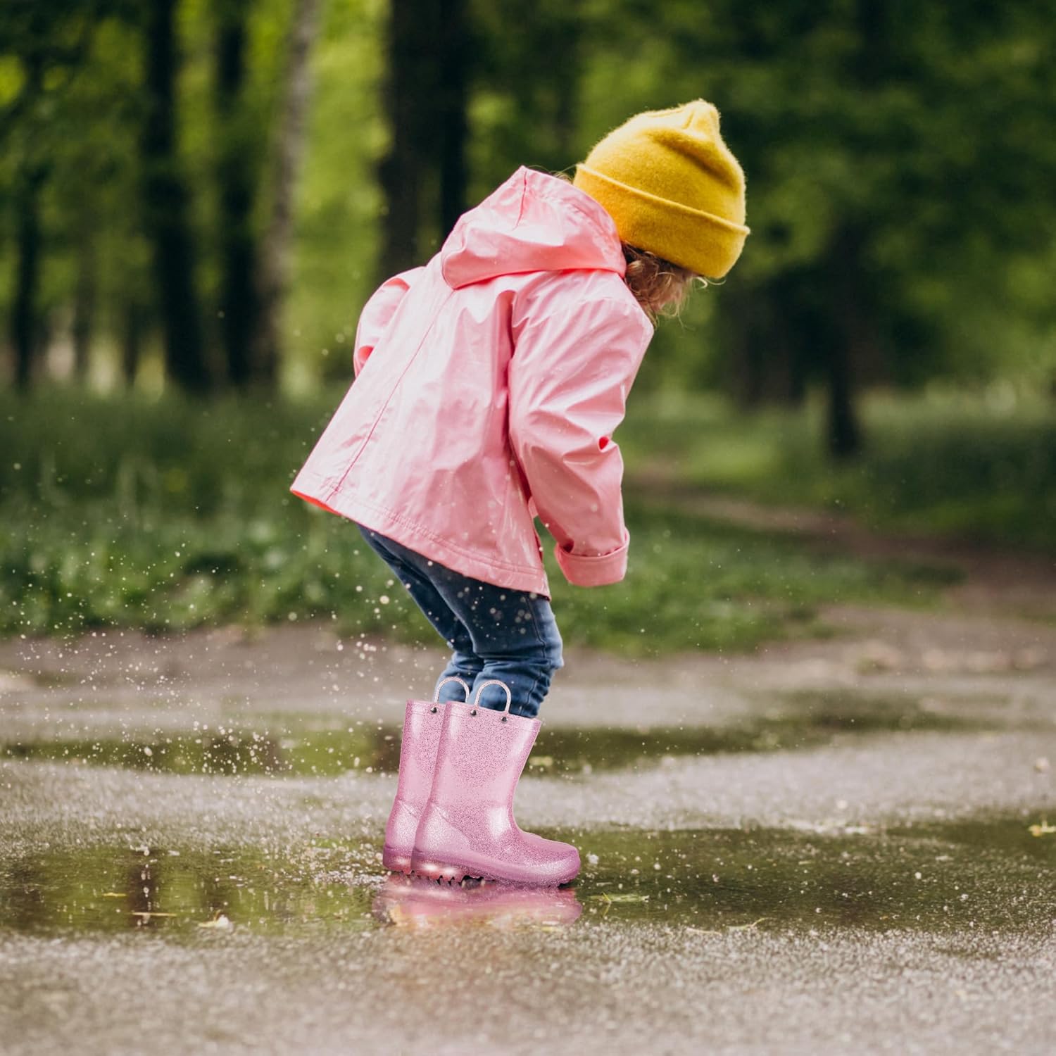 GAWBAW Toddler Rain Boots Light-Up Heels Waterproof Easy On