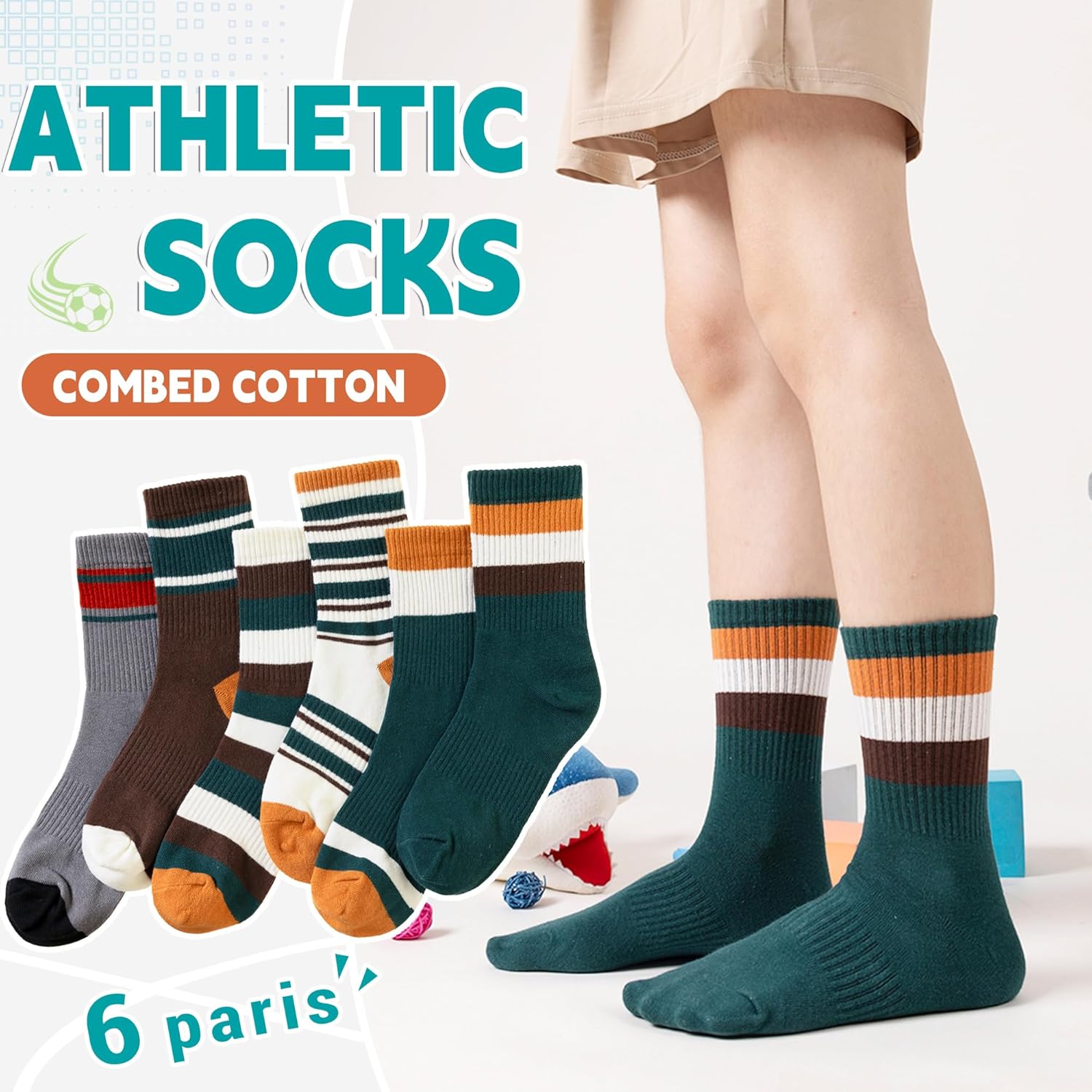Eyean Kids Boys Basketball Sport Socks 6 Pairs