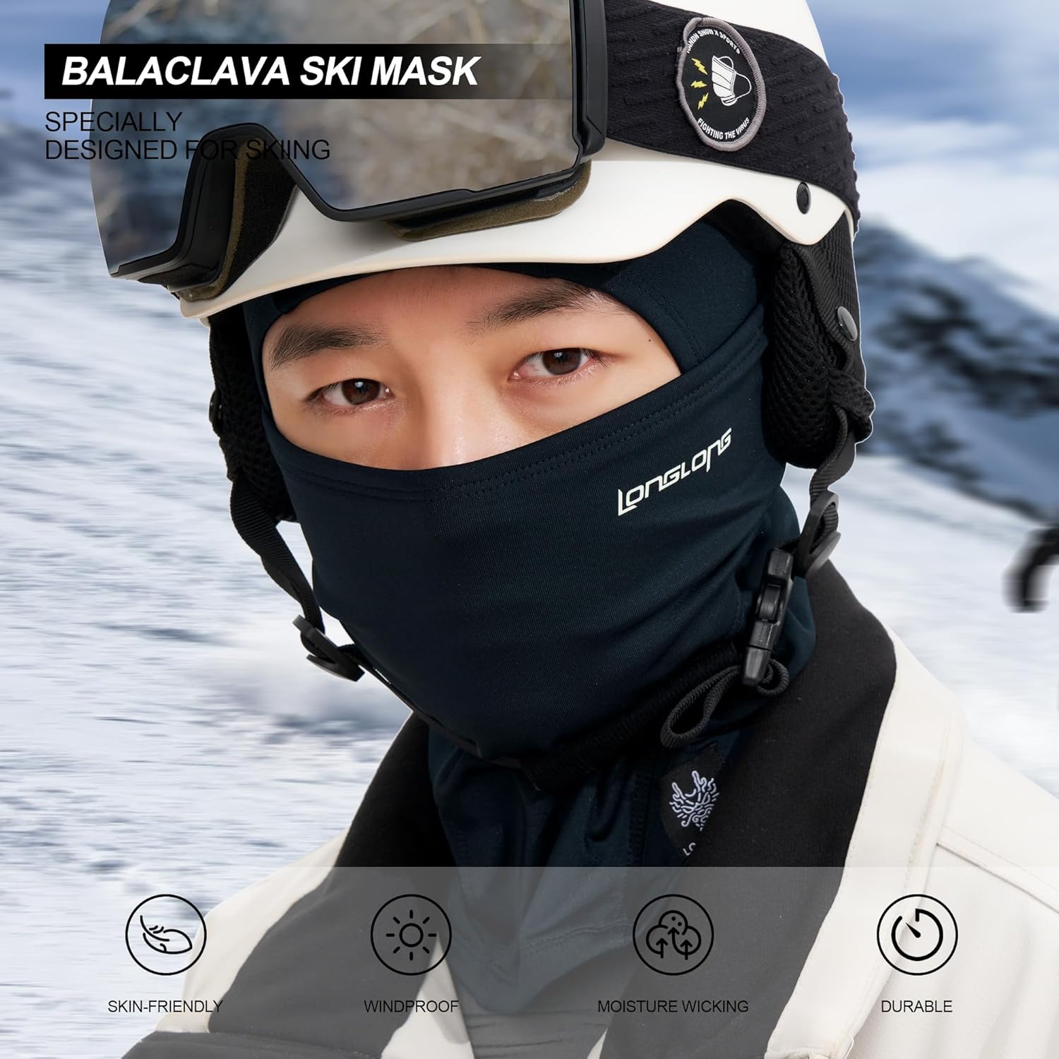 LONGLONG Balaclava Ski Mask Double-Layer Full Face Mask for Skiing Snowboarding