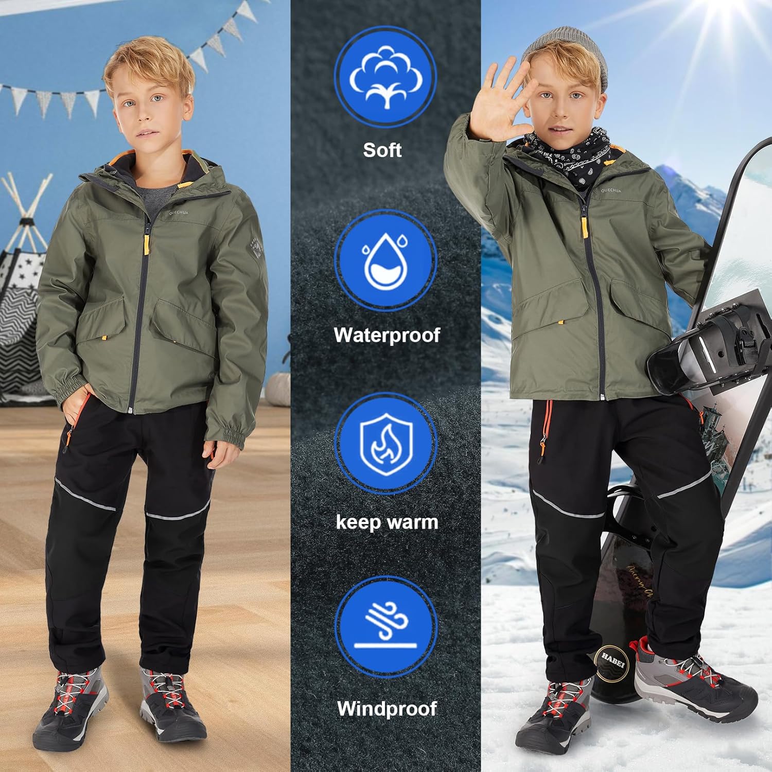 Toomett Boys and Girls Snow Hiking Pants with Fleece Lining