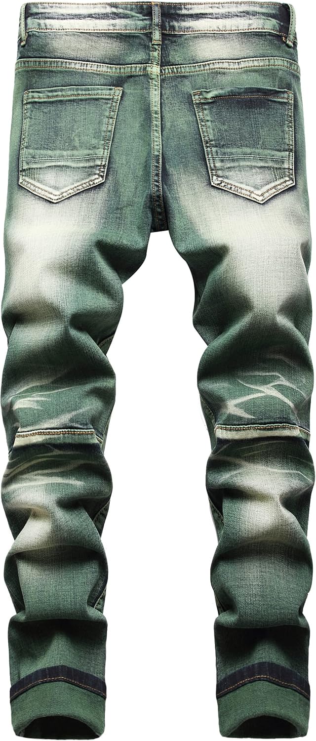 Mens Ripped Distressed Destroyed Straight Fit Washed Denim Jeans