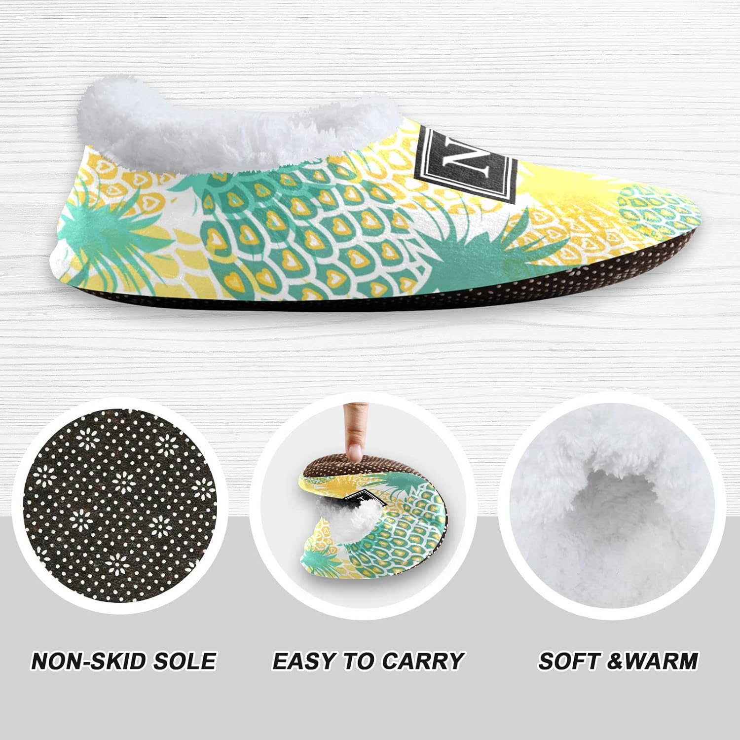 Pigsaly Custom Yellow Blue Pineapple Kids Slipper