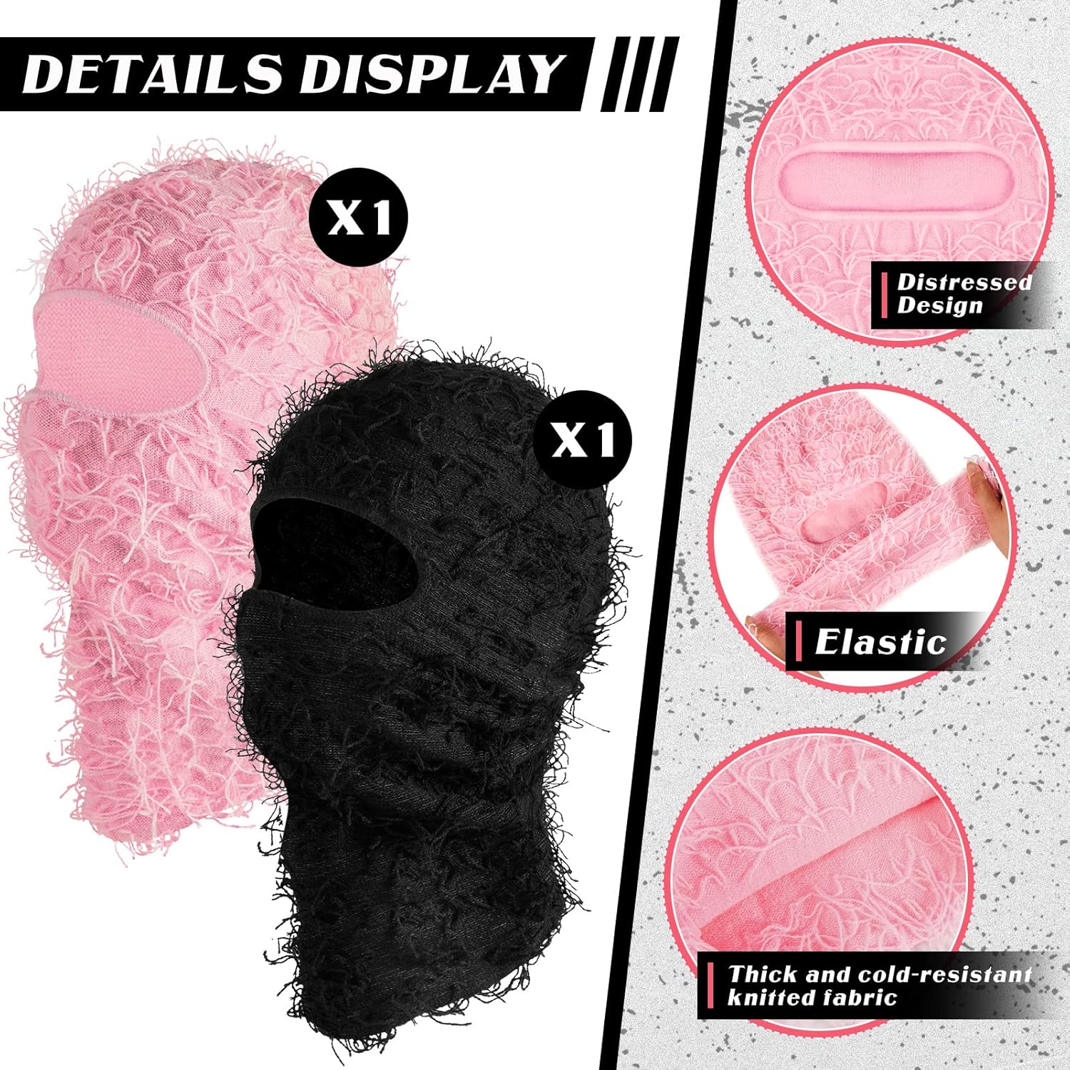 Newcotte 2-Pack Distressed Balaclava Ski Mask - Windproof Full Face