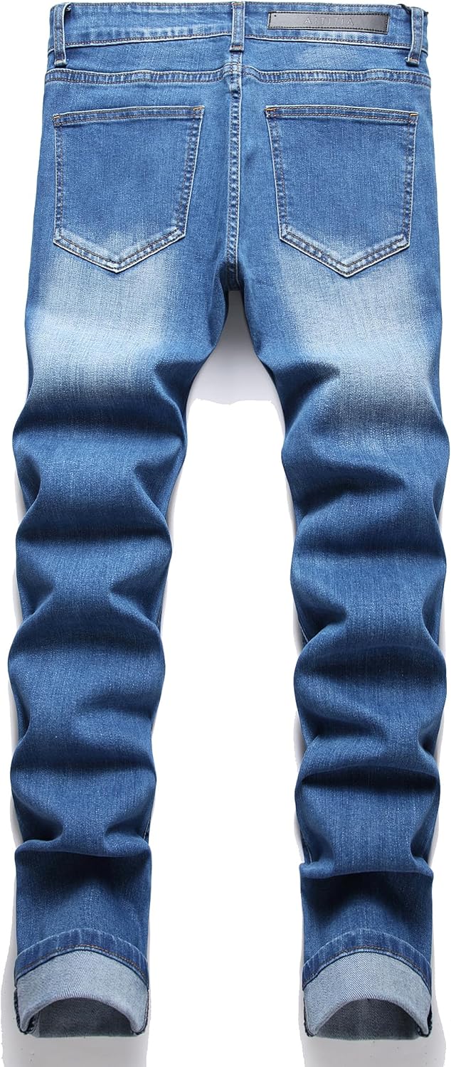Mens Ripped Taper Skinny Fit Stretch Denim Pants Ultimate Comfort Durability