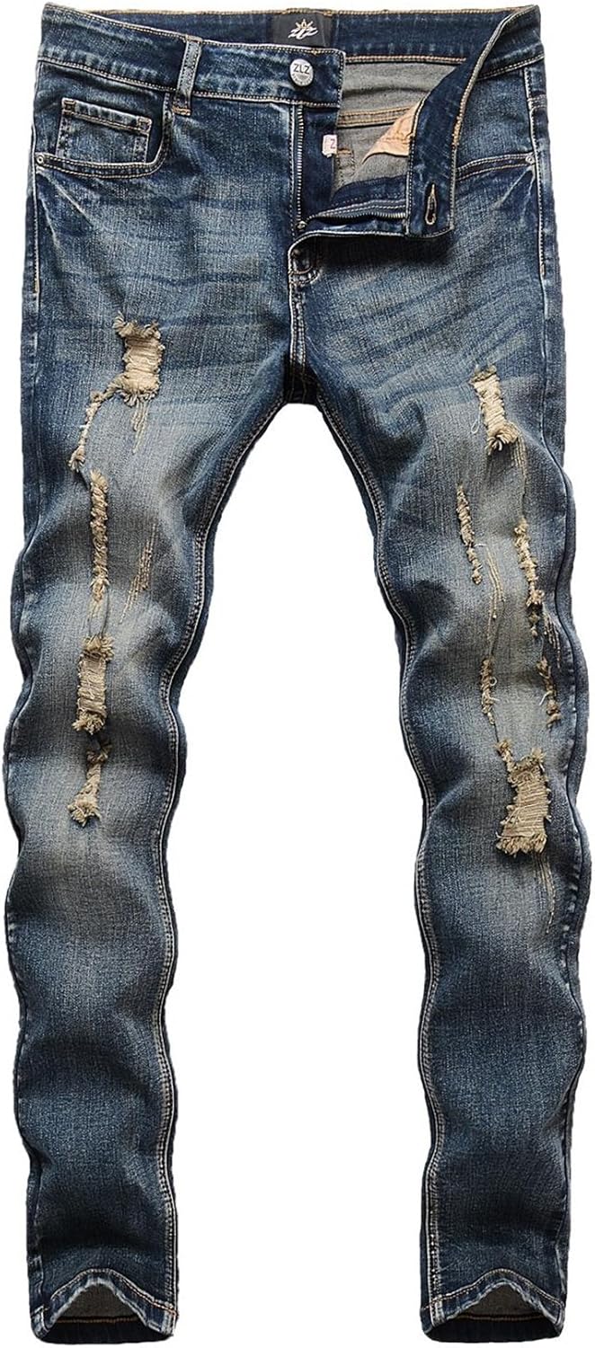 ZLZ Ripped Slim Fit Jeans for Men