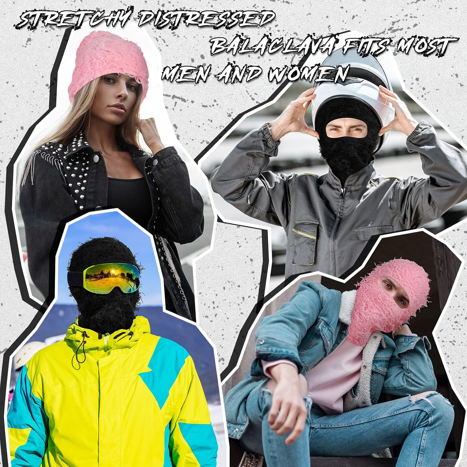 Newcotte 2-Pack Distressed Balaclava Ski Mask - Windproof Full Face