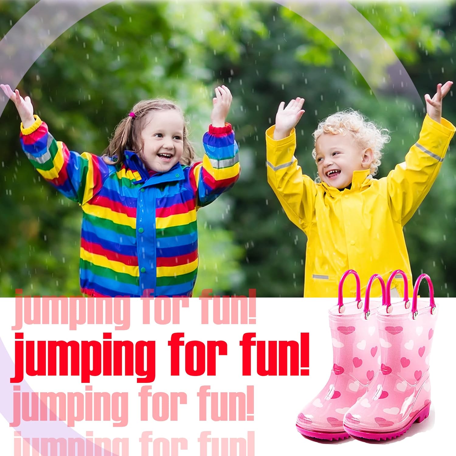 Puddle Play Rain Boots Pink Heart Design for Toddlers - Lightweight Waterproof