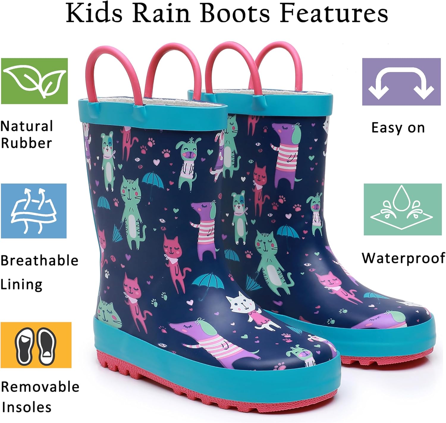 LANCDON Toddler Rain Boots for BoysGirls Waterproof Durable