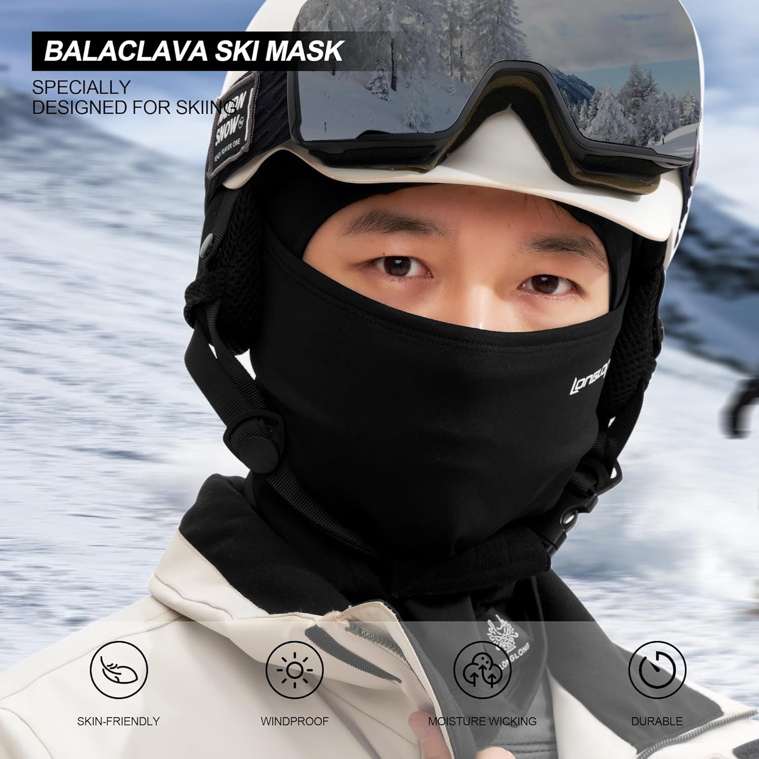 LONGLONG Balaclava Ski Mask Double-Layer Full Face Mask for Skiing Snowboarding