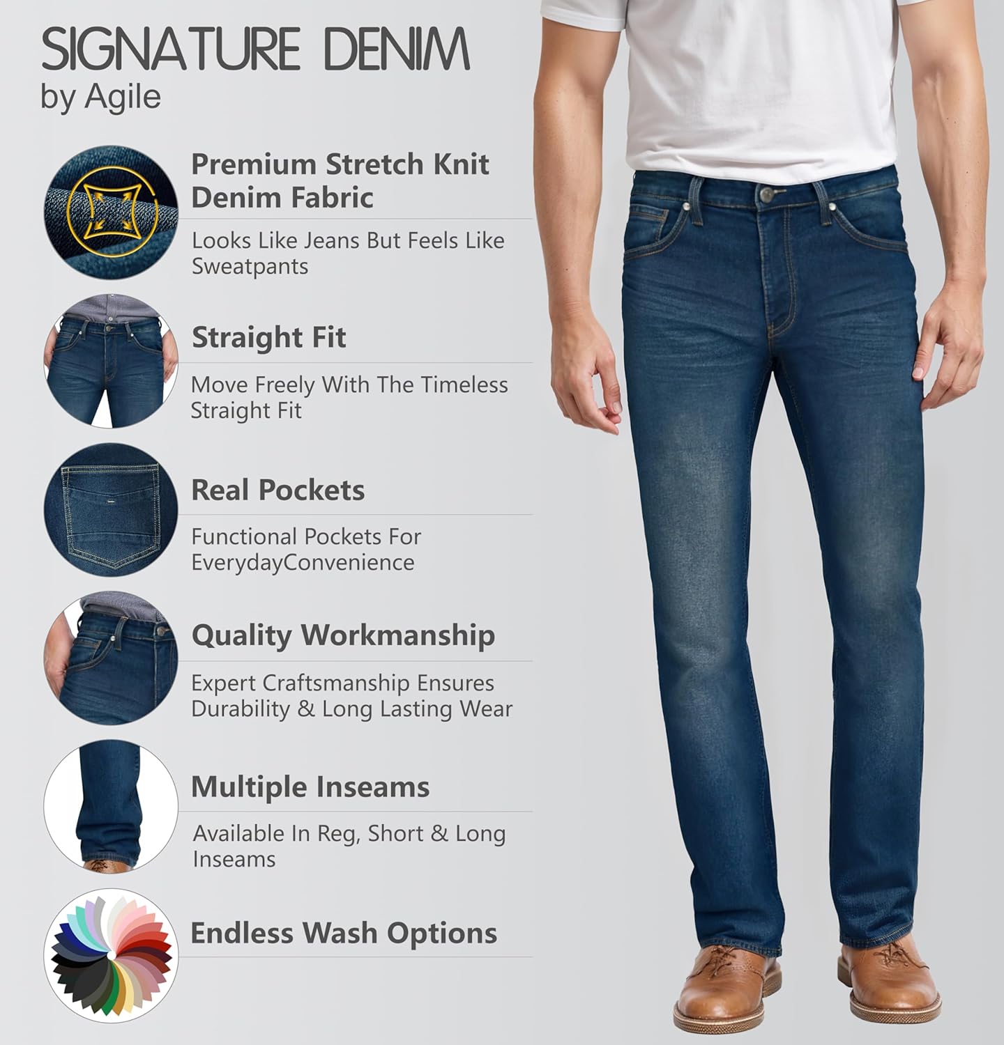 Mens Super Comfortable Straight Stretch Knit Jersey Denim Jean