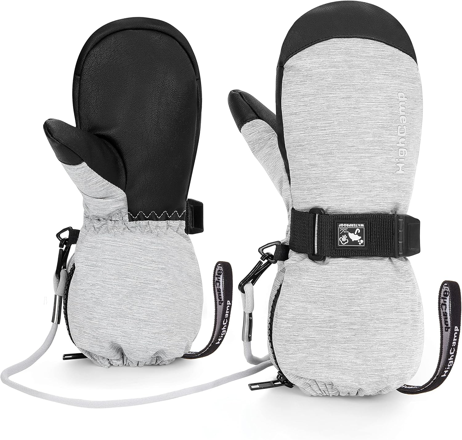 HIGHCAMP Kids Ski Mittens Waterproof Winter Gloves with Zipper and Adjustable Strap