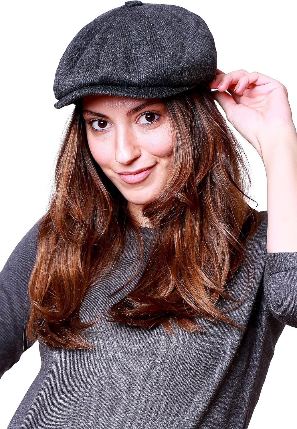 HATSQUARE Herringbone wool mens newsboy cap