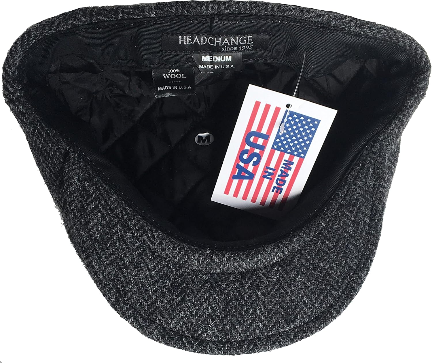 Headchange Made in USA 100 Wool Newsboy Cap Black Herringbone