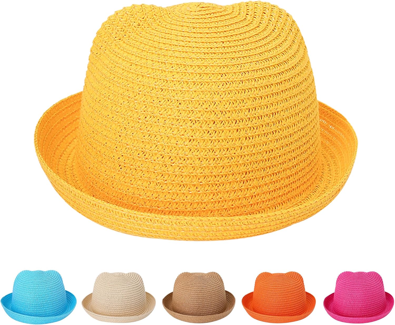 QTKJ Kids Anti-UV Straw Sun Hat with Cutesy Cat-Ear Design
